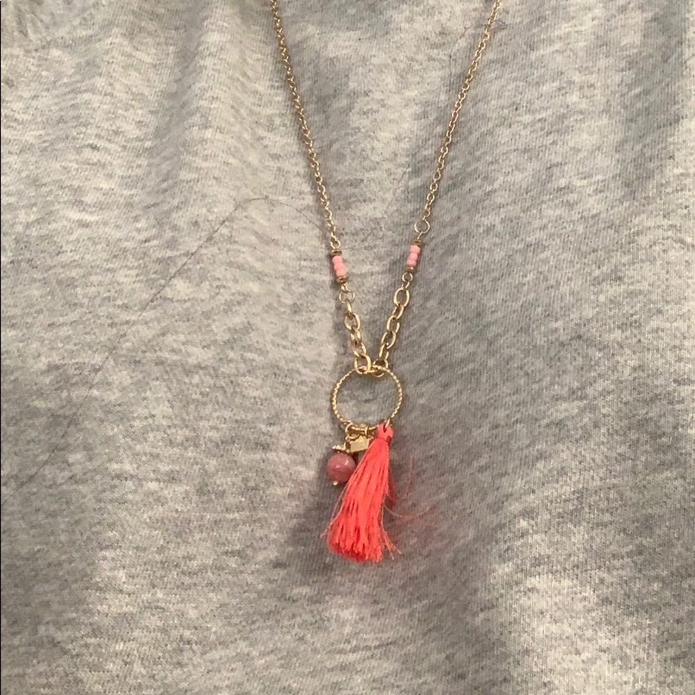 Coral tassel long necklace